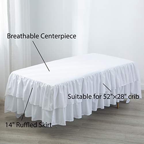 White Ruffled Crib Bed Skirt Double Layer Nursery Toddler Dust Ruffle Bedding Skirt 14" Deep Drop