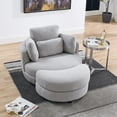 thumbnail image 2 of Muumblus 39"W Oversized Swivel Accent Barrel Chair with Storage Ottoman, Gray Teddy, 2 of 8