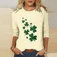 thumbnail image 5 of Felirenzacia Women’s St. Patrick’s Day Undershirt 3/4 Sleeve Sweatshirt Baseball Style Clover Graphic Pullover Top, Multicolor,XL, 5 of 5