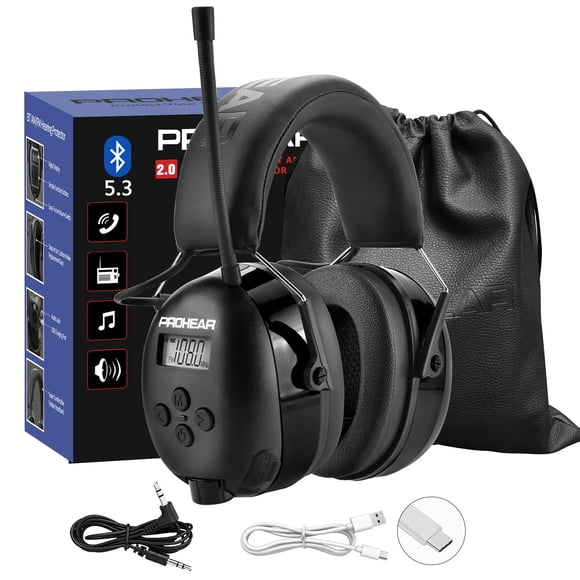 PROHEAR 033 AM FM Bluetooth 5.4 Radio Headphones - USB C Rechargeable 2000mAh Battery - Radio Headset Hearing Protection 31dB SNR - 48Hrs Playtime - Ear Protector for Mo