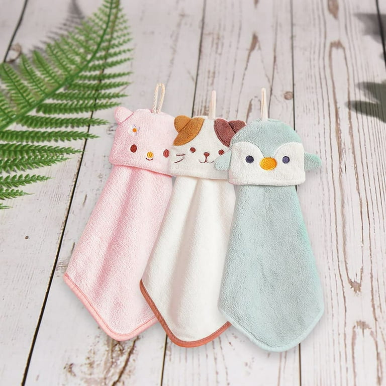Misgirlot 4Pcs Cartoon Cute Hand Towels Absorbent Coral Velvet Animal Hand  Towels with Hanging Loops Colorful Cute Hand Towels with Hanging Loops for