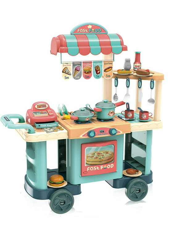 Play Kitchen Trolleys Set for Kids - 62 Pieces for Toddlers Preschoolers Kids Girls Boys Age 3-7 Years by VALESSATI