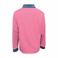 thumbnail image 4 of Dazajoo Womens Long Sleeve Button Down Shacket Casual Colorblock Waffle Knit Lapel Shirts with Denim Trim,Pink,M, 4 of 5