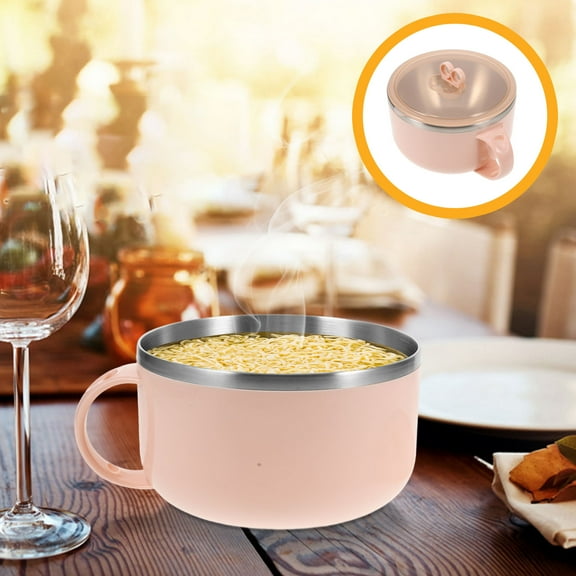 TAILTOSS 1Set Pink Medical Stone Round Bowl For Soup Bowls With Lids 14.80X14.80X9.00Cm