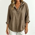 thumbnail image 5 of APEXFWDT Long Sleeve Hooded Shirts for Women Snap Button Dressy Casual Tops Solid Color Loose Ladies Pullover Blouse,XXL,Brown, 5 of 5