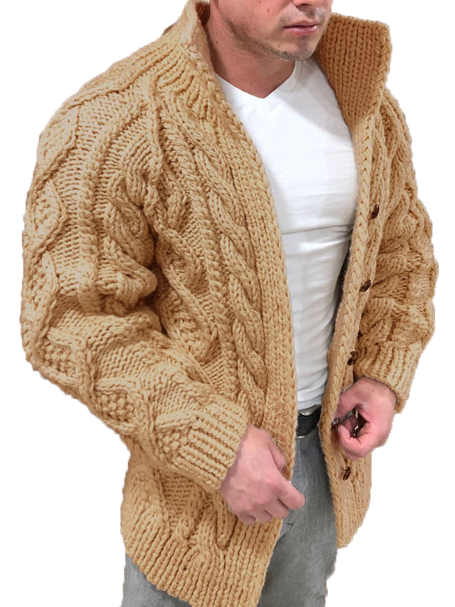 Long Sleeve Outwear Sweater Plain Knitted Cardigan Mens Open Winter Coats Jacket 