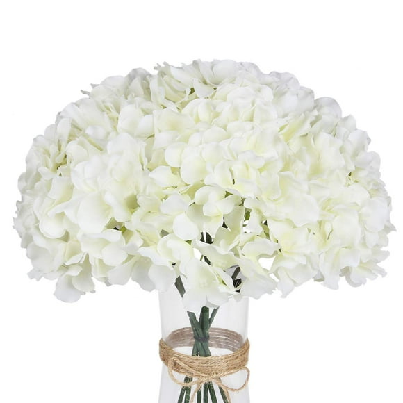 Exoment Têtes d'Hortensia en Soie avec Tiges, Têtes de Fleurs Artificielles Ivoire Centre de Table de Mariage DIY Décoration de Fête à la Maison pour Baby Shower (10, Ivoire Blanc)