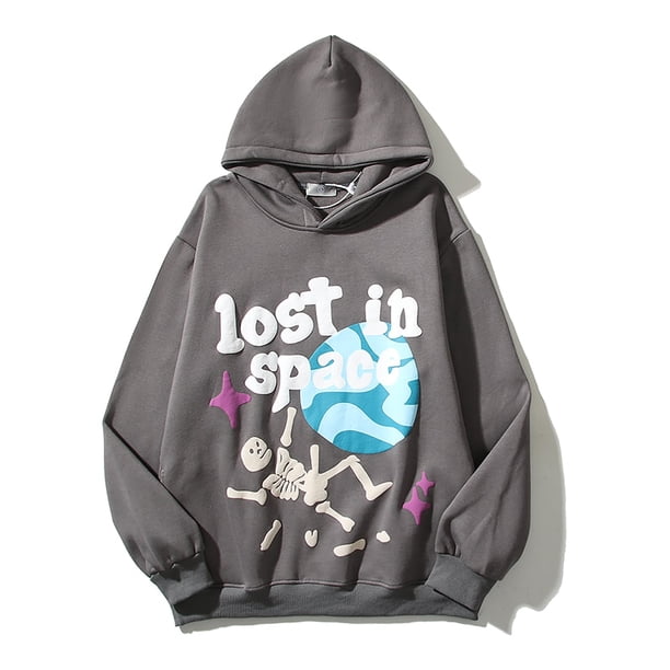 Graffiti Letter Foam Plus Velvet Kanye Sudaderas Hombres de gran tamaño Fleece Stranger Things Sudadera con capucha Unisex Pullover Hoody Tan Jianjun unisex