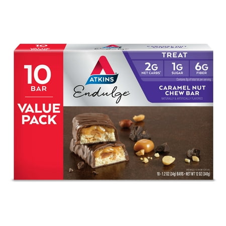 Atkins Endulge Caramel Nut Chew Bar, 1.20oz, 10-pack (Best Meal Replacement Bars For Weight Loss 2019)