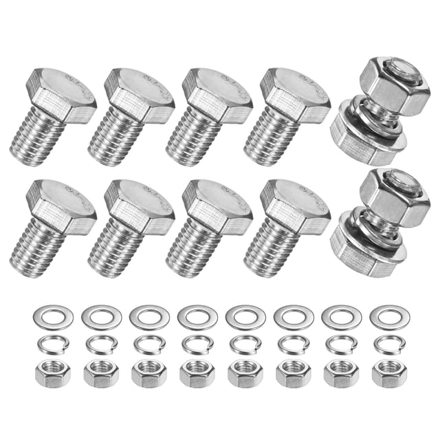 Uxcell Paquete de 10 Tornillos de Cabeza Hexagonal con Tuercas, Arandelas Planas y de Bloqueo M10x16mm