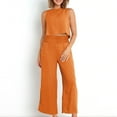 thumbnail image 6 of Women's Summer Cotton Linen Two Piece Casual Sets Sleeveless Tank Tops with High Waist Wide Leg Palazzo Pants Solid Loungewear Orange,S, 6 of 7