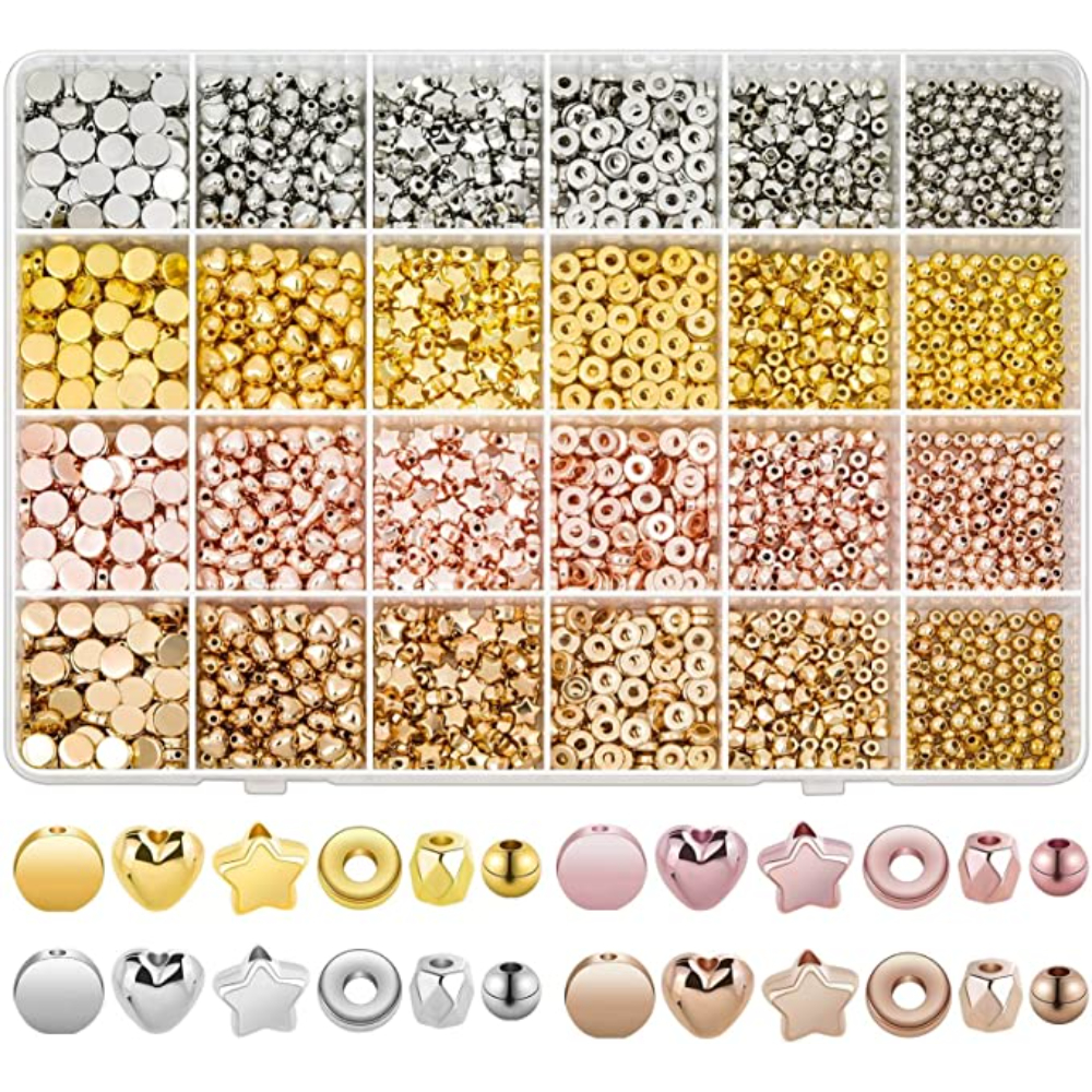 Dosaele Set of 2160 Gold Spacer Beads, Assorted Bracelet Beads, Round  Beads, Gold Star Beads for Bracelet Making (Gold, Silver, Rose Gold, KC  Gold) 