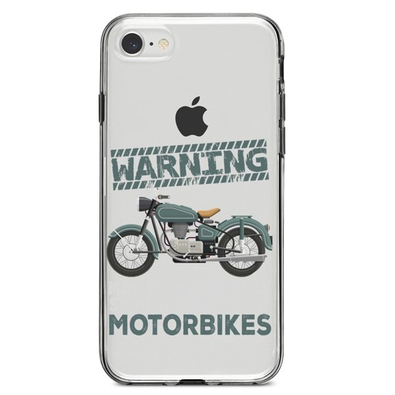DistinctInk Clear Shockproof Hybrid Case for iPhone 7 8 SE (2020 Model) 4.7" Screen TPU Bumper Acrylic Back Tempered Glass Screen Protector - Spontaneously Talking About Motorcycles
