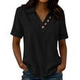 thumbnail image 3 of VBVC Women's Crinkle Short Sleeve Collared Top, Ladies' V-Neck Button Accent Blouse, Casual Breathable Summer Shirt For Women,Black,S-2XL, 3 of 7