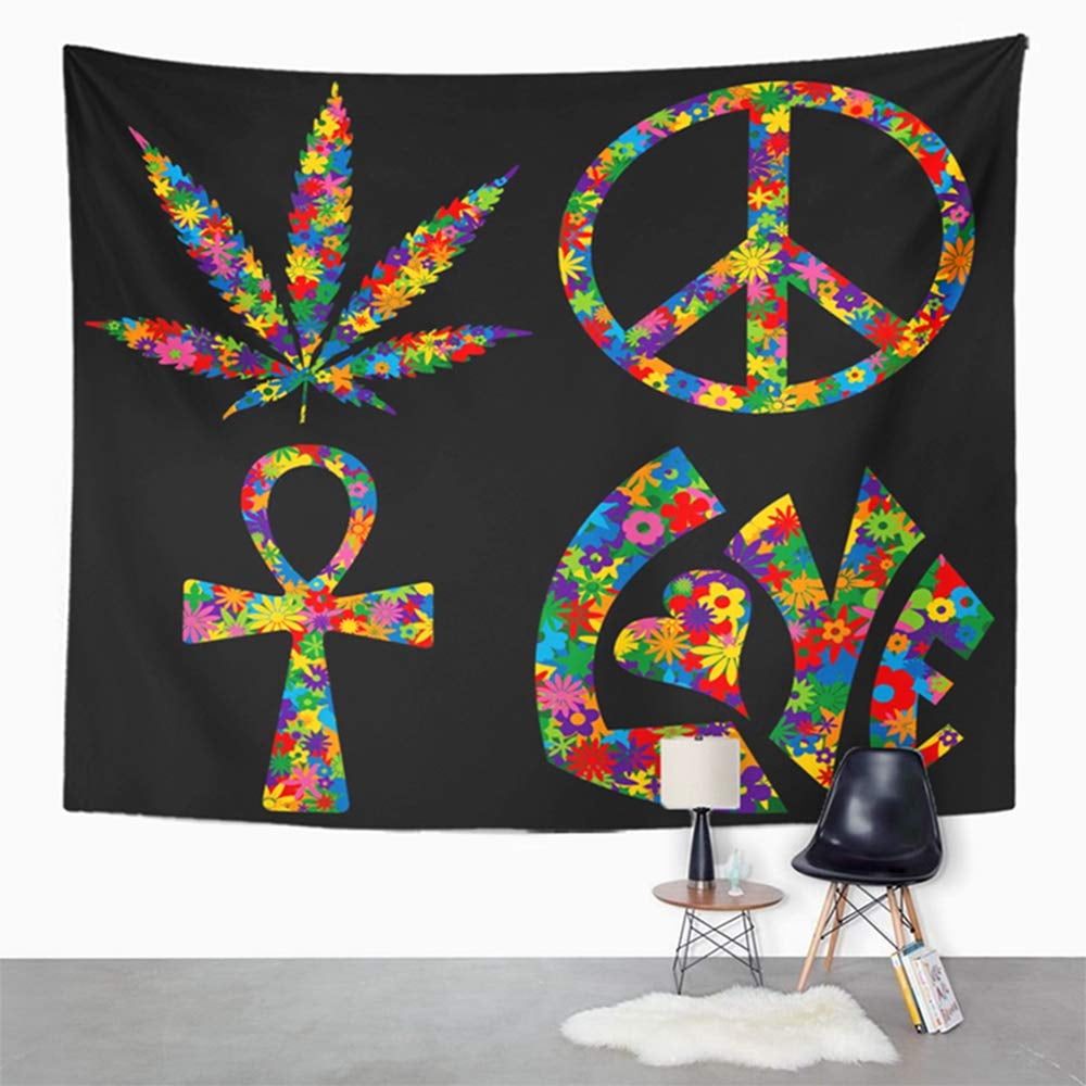 Peace Sign Floral Tie-Dye Small Tapestry