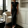 thumbnail image 6 of TEAJOPSUU Women's Dresses Slim Fitted V Neck Cap Sleeve Dresses Formal Business Wedding Guest Party Maxi Dress Black, 6 of 8