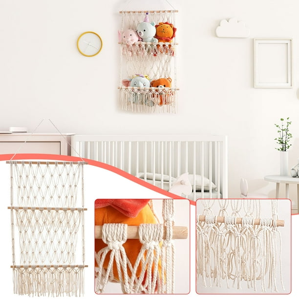 Xihbxyly Estante de Cuerda de Algodón Tejido a Mano, Almacenamiento Flotante de Doble Capa, Decoración Colgante de Madera Natural, Elegante Almacenamiento de Pared, Decoración Del Hogar, Sala de Esta