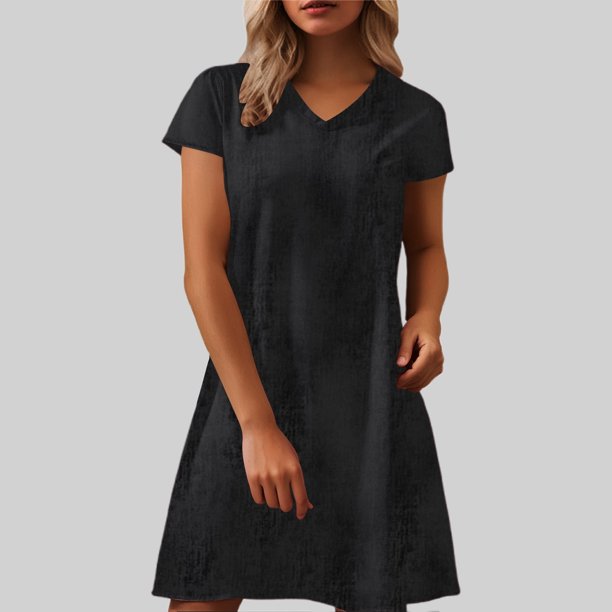 WILLBEST Vestidos Largos Vestido De Lino Holgado De Manga Corta Con Cuello En V Para Mujer