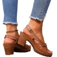 thumbnail image 7 of IEMIEMIEM Chunky Heeled Sandals for Womens Bohemian Cutout Open Toe Slip On Summer Sandals Ankle Strap Sandals Party Dress Sandals Brown 8 Wide, 7 of 7
