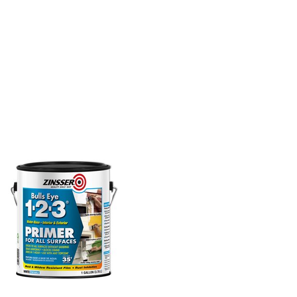 White, Zinsser Bulls Eye 123 Primer for All Surfaces Flat, Gallon