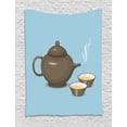 thumbnail image 1 of Tea Tapestry, Kettle with Cups Beverage Teatime Good Morning Drink Theme Design, Wall Hanging for Bedroom Living Room Dorm Decor, 40W X 60L Inches, Pale Blue Dark Taupe Mustard, by Ambesonne, 1 of 2