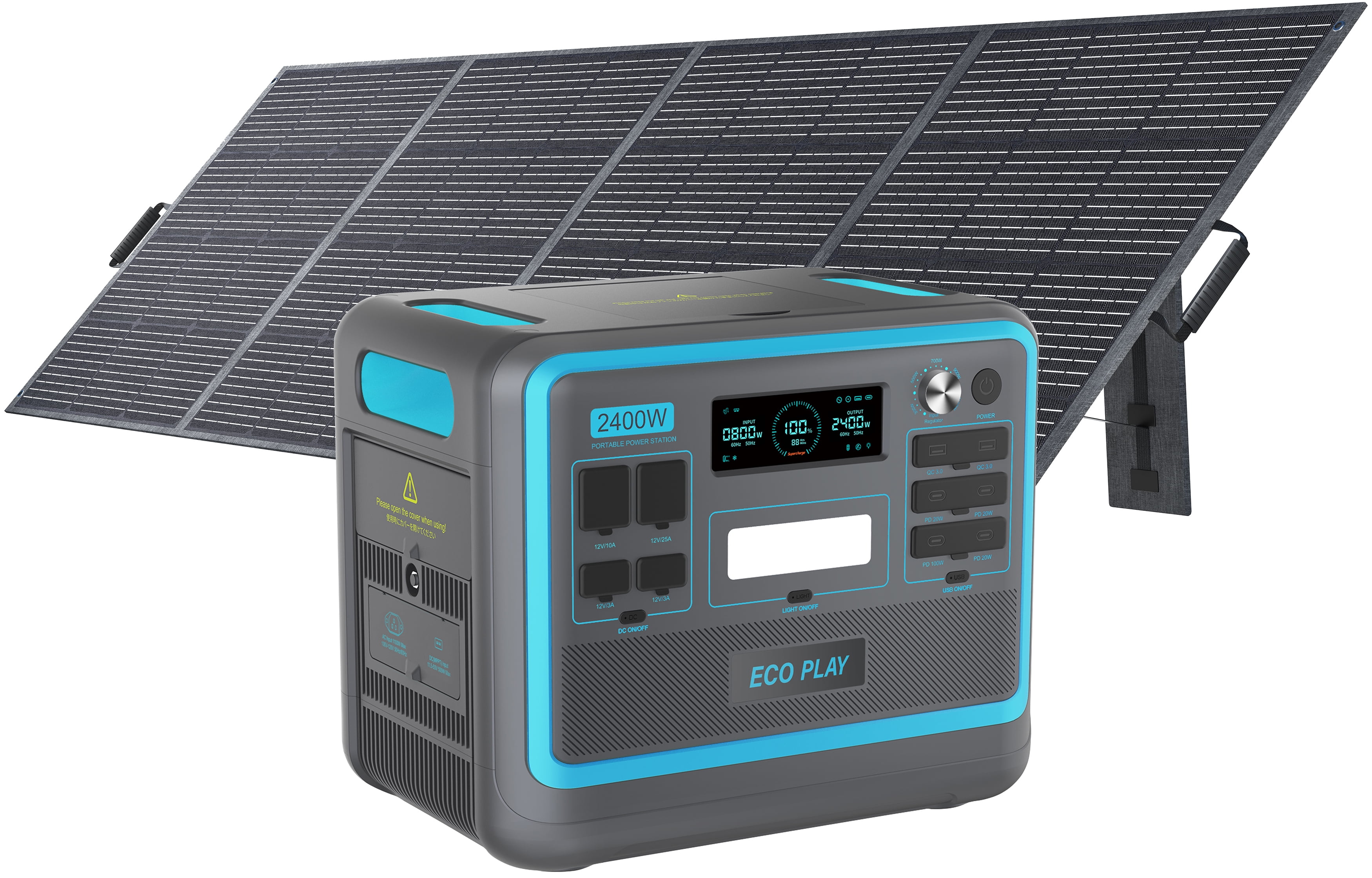 発電機・ポータブル電源 Eco Play 2400W Portable Power Station Eco Play 2400W Portable Power Station with 2x200W Solar Panels