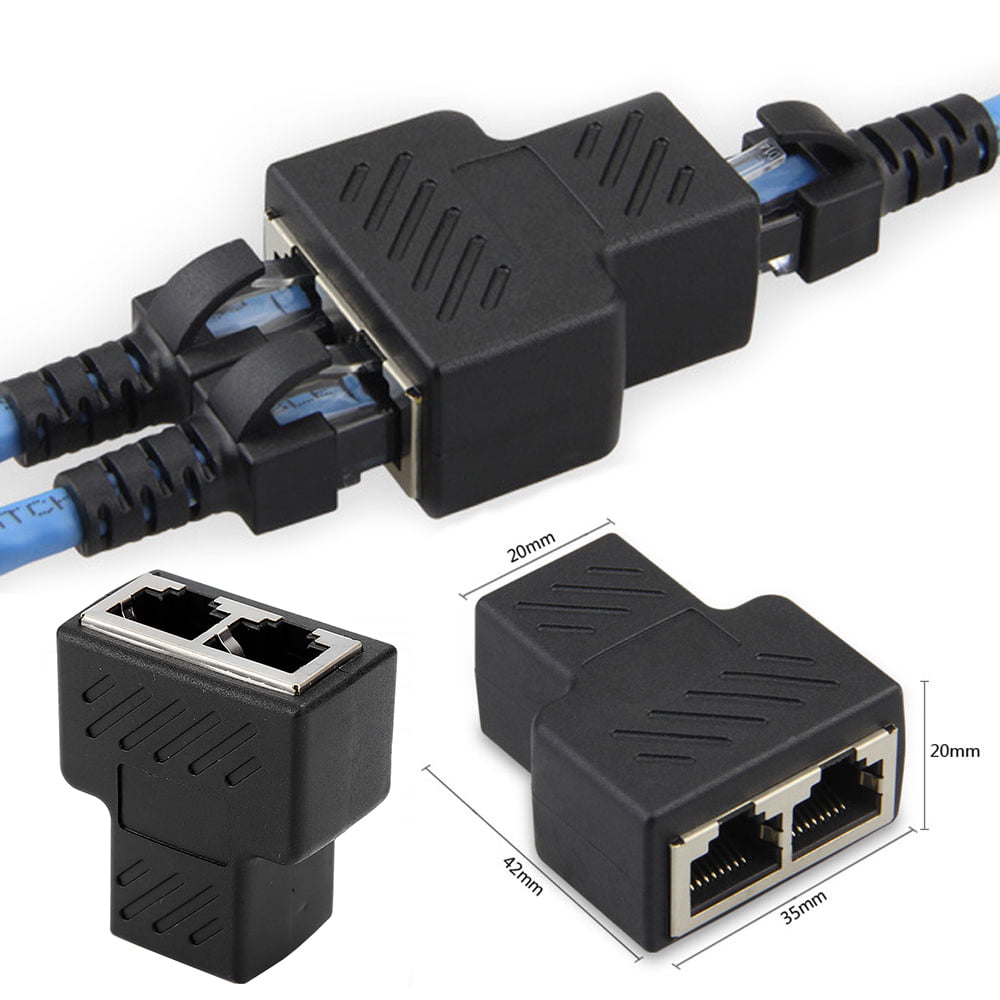 2in1 Socket LAN Ethernet Network RJ45 Plug Splitter Extender Adapter Connector 