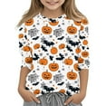 thumbnail image 2 of MKOSPLRT Kids Fall Shirts Halloween 3/4 Sleeve Tops Crew Neck Holiday Graphic Tees Casual Ghosts Print Blouses Holiday Gift for Girl Boy, 2 of 6