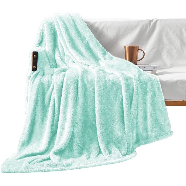 Exclusivo Mezcla Plush Fuzzy Large Fleece Throw Blanket ( 50" x 70" Mint Green,) Soft, Warm