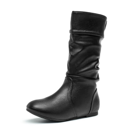 

Dream Pairs Girl s Kid s Cute Zipper Flat Heel Mid Calf Boot Shoes BLVD-K BLACK/PU Size 9