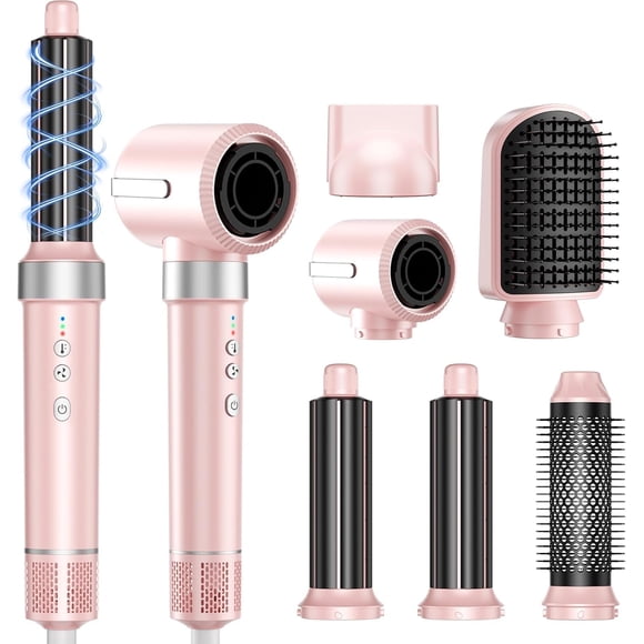 Secadora de Cabello 6 En 1 Profesional, 150,000 RPM Cepillo Secador de Cabello, Temperatura Ajustable Y Velocidades, Estilizador de Cabello con 6 Accesorios para Secado, Rizado
