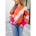 thumbnail image 3 of Cross Stripe Color Block Sweater Long Sleeve Regular Fit for Women Fuchsia Small, 3 of 5