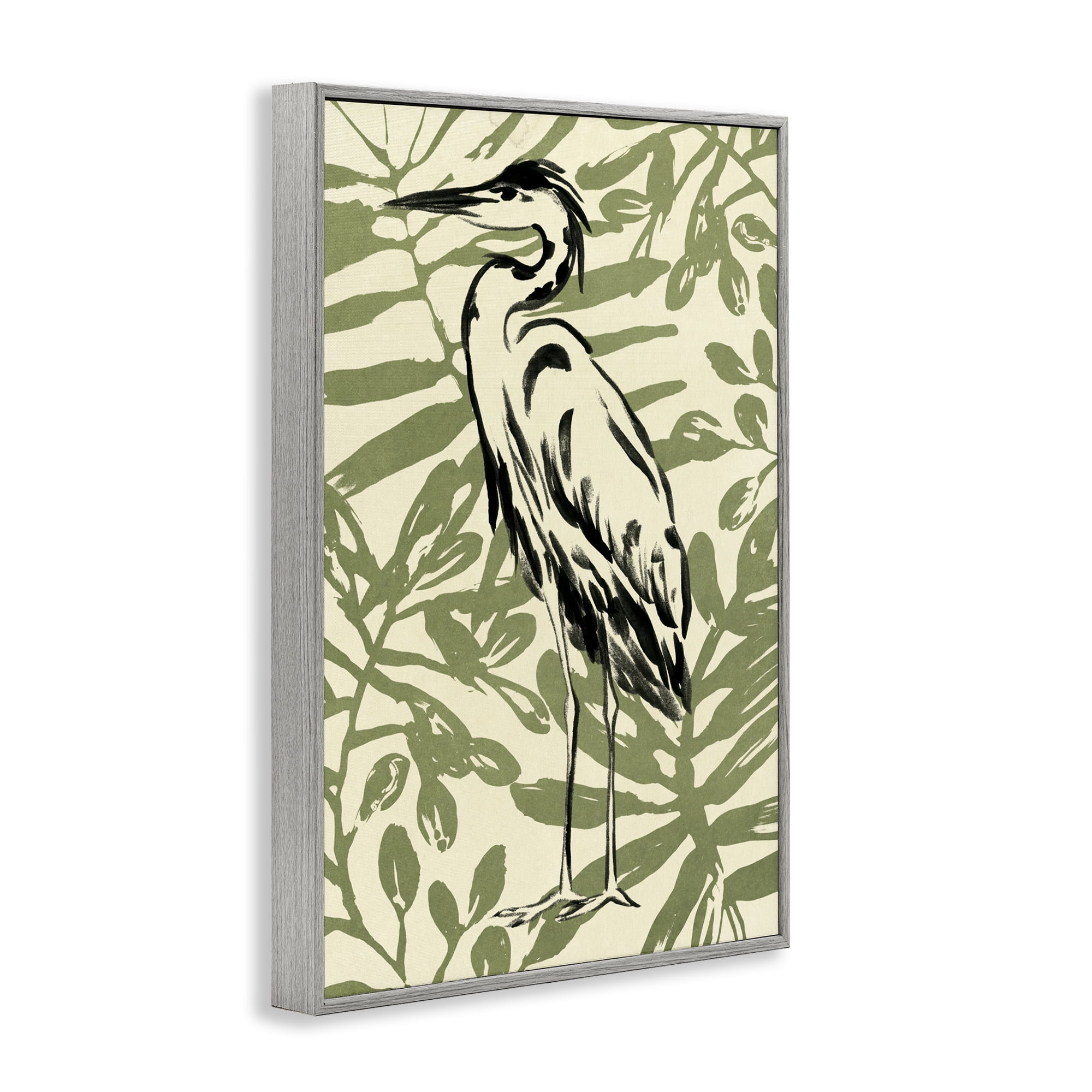 Stupell Industries Brushed Heron Portrait Animals & Insects Painting Gray Framed Art Print Wall Art, 12 x 18