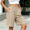 thumbnail image 5 of TEAJOPSUU Women's Casual Bermuda Shorts Elastic Waist Wide Leg Knee Length Summer Pleated Shorts with Pockets for Everyday Outwear Khaki, 5 of 6