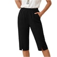 thumbnail image 2 of ClodeEU Women's Elastic Waist Capri Pants, Casual Loose Fit Cropped Trousers with Pockets for Summer Black,Women's Plus L, 2 of 8
