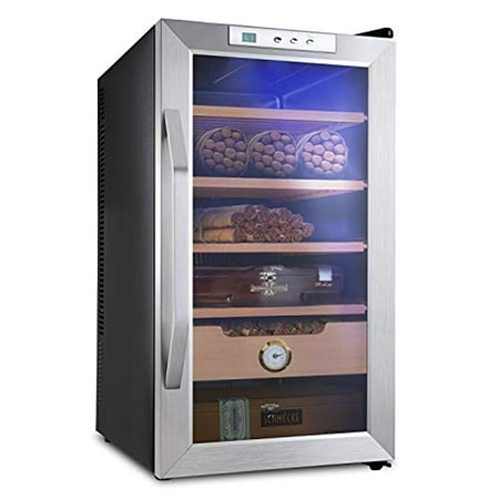 Designer Cherry Wood Humidor (Schmécké 400 Cigar Thermoelectric Cigar Cooler Humidor with Stainless Steel Trim Finish, Spanish Cedar Wood Shelves and Drawer with Built in)