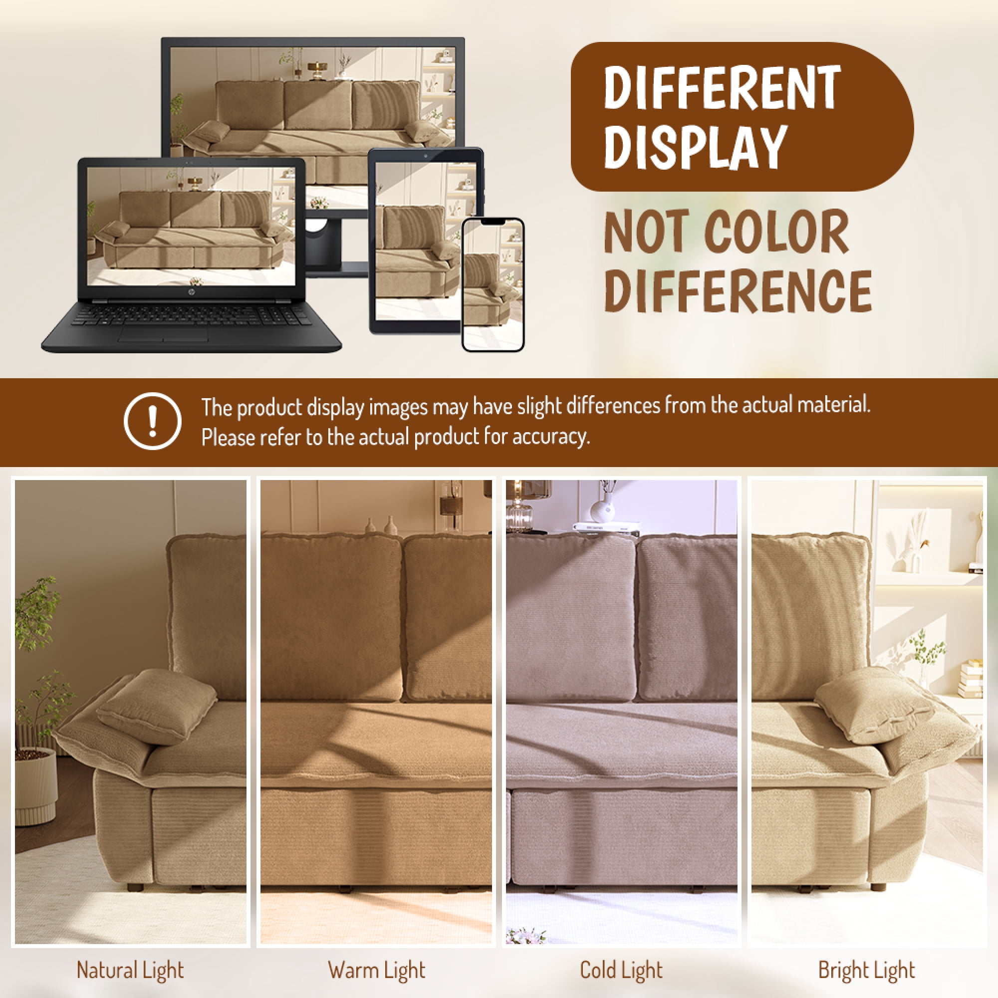 Leumius 94.5" Pull Out Sofa, King Size 3-in-1 Convertible Sleeper Sofa Bed, Multi-Functional Corduroy Bed for Living Room Bedroom Camel