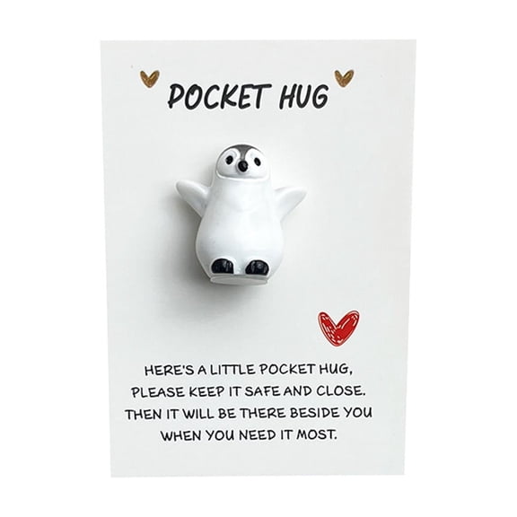DAMAI Penguins Pocket Hug Token, Mini Cute Penguins Pocket Hug Decoration with Greeting Cards,Thinking of You Gifts, Adorable Encouragement Greeting Card with Penguins Ornaments