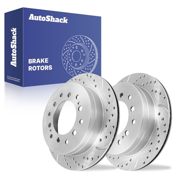 AutoShack Rear Brake Rotors for Toyota, 4Runner 2003-2009 Sequoia 2001-2007, 4WD RWD V6 4.0L V8 4.7L - Silver Zinc Coated Drilled & Slotted - SilverShield Pro - 12.28" (312 mm), 6-Lug