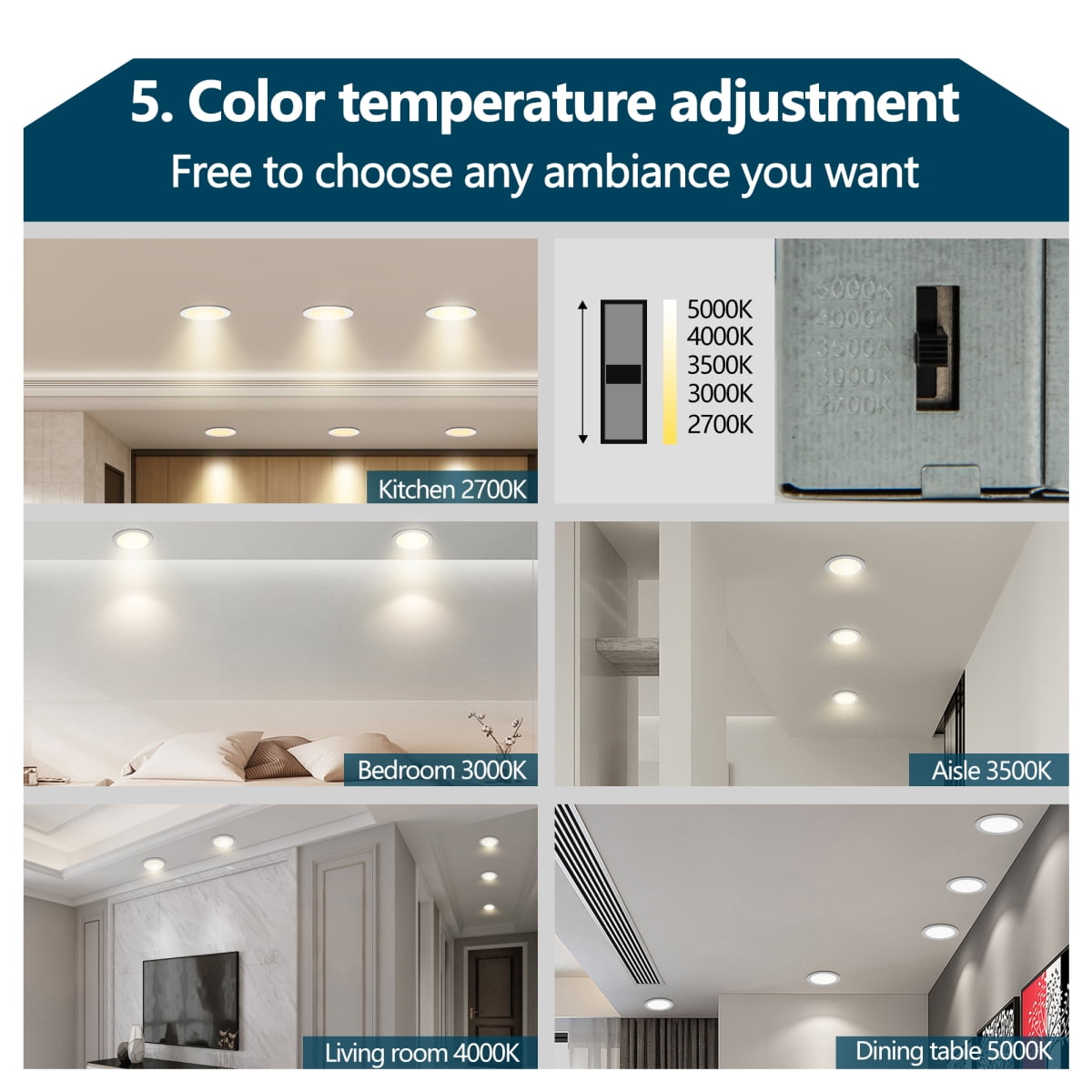 12-Pack 4 Inch Ultra-Thin LED Recessed Ceiling Light with Junction Box, 2700K-5000K Dimmable Color Changing Downlight, 9W 810LM, Easy Install, Ideal for Kitchen, Bedroom, Basement On-Site