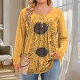 thumbnail image 2 of JSheng Women's Long Sleeve Tops Plus Size Fashion Printing Casual Round Neck Button Loose Pullover T-shirt for Daily Wear Yellow XXXL, 2 of 5