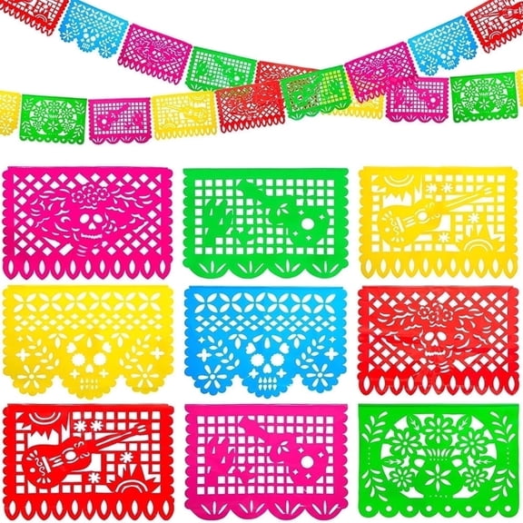 59 FT Mexican Party Decorations: 3-Pack Colorful Papel Picado Banner for Cinco De Mayo, Dia De Los Muertos, and Mexican Themed Parties