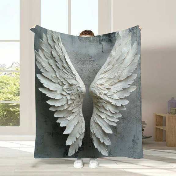 Angel Wings Flannel Fleece Blanket – Luxurious All-Season Throw for Couch, Sofa, Bed, Machine Washable, Lightweight Cover – Unique Home Decor
