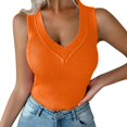 thumbnail image 2 of Tittly Vest for Women Tank Tops Womens Casual Slim Fit V Neck Ribbed Knit Tanks Tops Sleeveless T Shirts Blouses T Shirts for Women Going Out Tops Orange M, 2 of 6