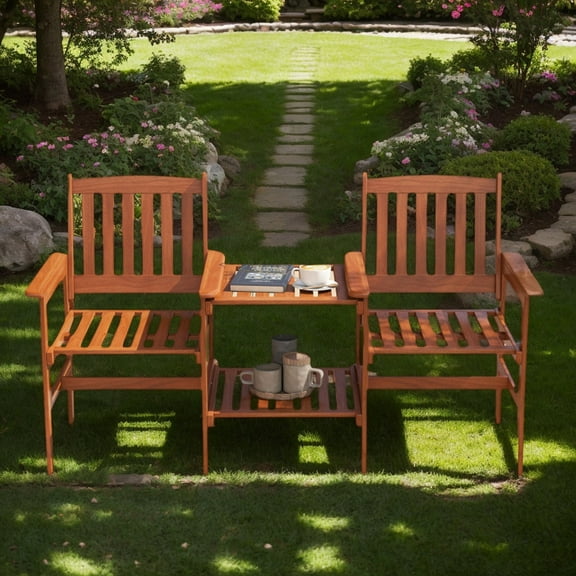 Yardi Yarda 2-Seater Outdoor Patio Furniture Set, Patio Conversation Set with 1.57 Inch Umbrella Hole for Outdoor as Yard, Natural