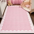 thumbnail image 2 of Hasoo Scalloped Washable Area Rug for Living Room Dorm Non Slip Indoor Geometric Bordered Throw Carpet, 3' x 5' Pink, 2 of 5