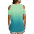 thumbnail image 5 of XuJwPNcy Womens V Neck Cold Shoulder Tops Gradient Color Eyelet Tops Fashion Short Sleeve T-Shirts Basic Summer Tees, 5 of 5
