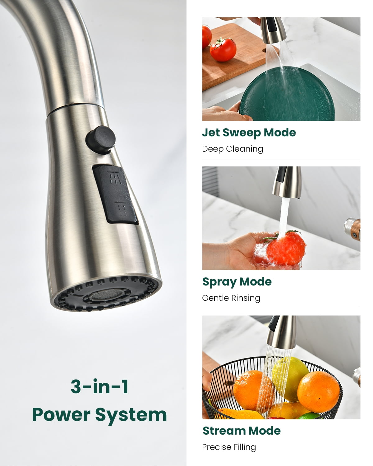 APPASO Brushed Nickel 3-Way Kitchen Faucet with Water Filter Connection, Commercial Single Handle High Arc, SUS304 Stainless Steel 3 in 1 Sink Faucet (Without Filtration Device)