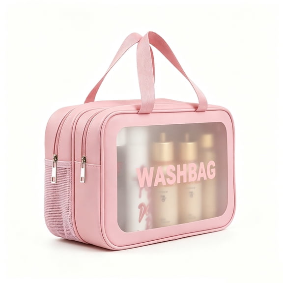 Travel Toiletry Bag for Women, Cosmetic Organizer with Handle (Pink XL)