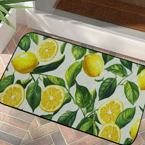 PHYHOO Lemon Kitchen and Door Decor Rug, Farmhouse Country Kitchen Rug and Mat Non Skid Washable Absorbent Microfiber Kitchen Decoration Floor Mat 19.68*39.37 in